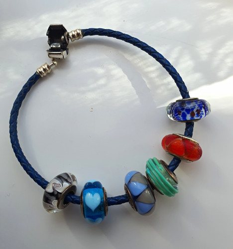 Blue leather pandora charm - blue,